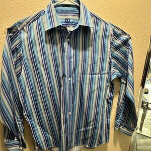 Mens BUGATCHI UOMO Size L. Multicolored striped shirt